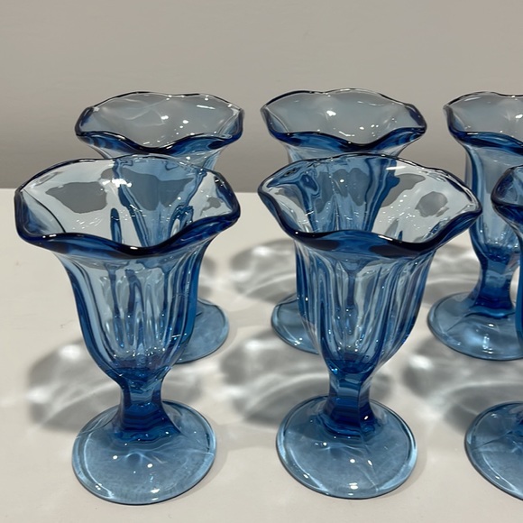 Libbey Blue Glass Ice Cream Sundae Parfait Tulip 6”Cups glasses Set of 8 - Picture 3 of 16